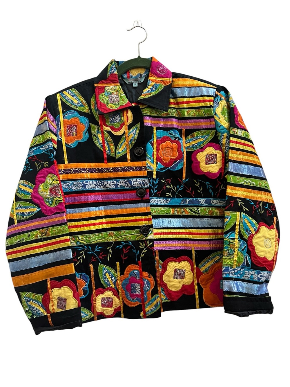 A.S.A.P. NYC Colorful Embroidered Floral Patchwork Jacket Boho Statement Artsy